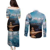 Personalised British Virgin Islands Couples Matching Puletasi and Long Sleeve Button Shirt Vigilate Golden Lamps