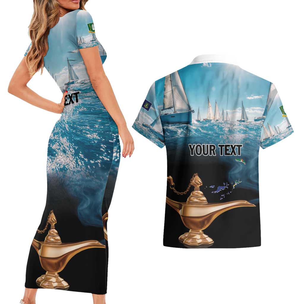 Personalised British Virgin Islands Couples Matching Short Sleeve Bodycon Dress and Hawaiian Shirt Vigilate Golden Lamps
