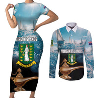 Personalised British Virgin Islands Couples Matching Short Sleeve Bodycon Dress and Long Sleeve Button Shirt Vigilate Golden Lamps