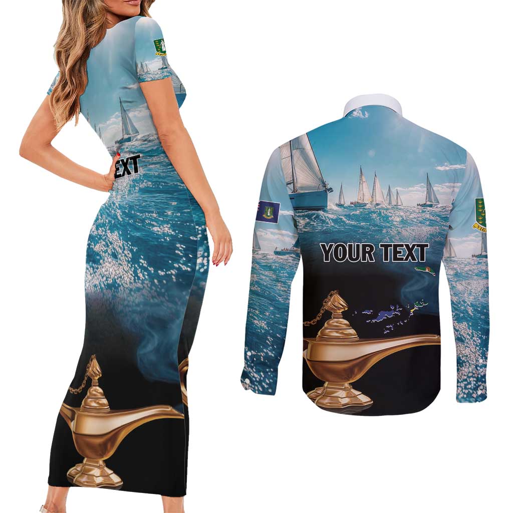 Personalised British Virgin Islands Couples Matching Short Sleeve Bodycon Dress and Long Sleeve Button Shirt Vigilate Golden Lamps