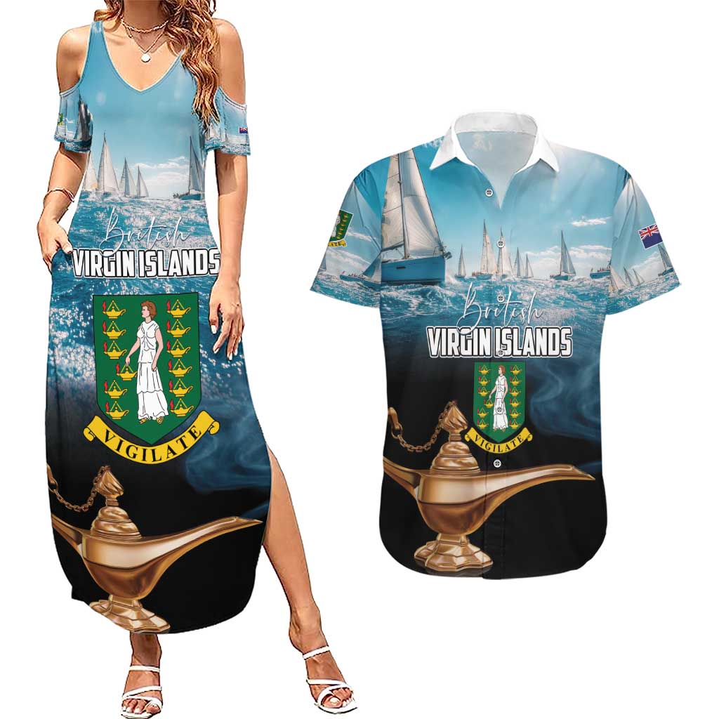 Personalised British Virgin Islands Couples Matching Summer Maxi Dress and Hawaiian Shirt Vigilate Golden Lamps