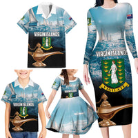 Personalised British Virgin Islands Family Matching Long Sleeve Bodycon Dress and Hawaiian Shirt Vigilate Golden Lamps - Wonder Print Shop