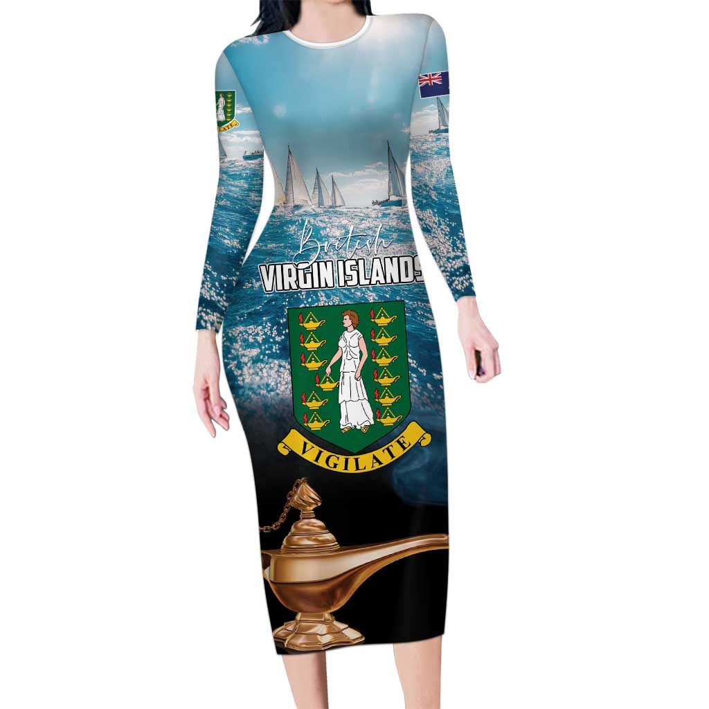 Personalised British Virgin Islands Family Matching Long Sleeve Bodycon Dress and Hawaiian Shirt Vigilate Golden Lamps - Wonder Print Shop