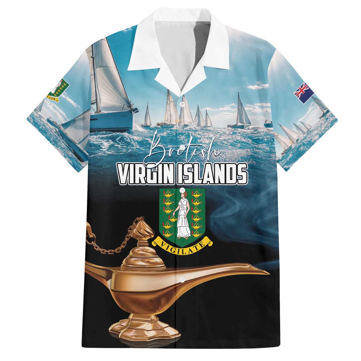 Personalised British Virgin Islands Family Matching Off The Shoulder Long Sleeve Dress and Hawaiian Shirt Vigilate Golden Lamps