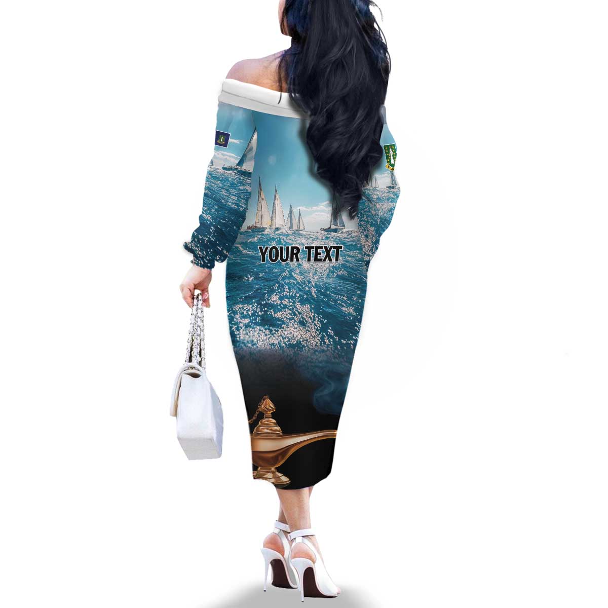 Personalised British Virgin Islands Family Matching Off The Shoulder Long Sleeve Dress and Hawaiian Shirt Vigilate Golden Lamps