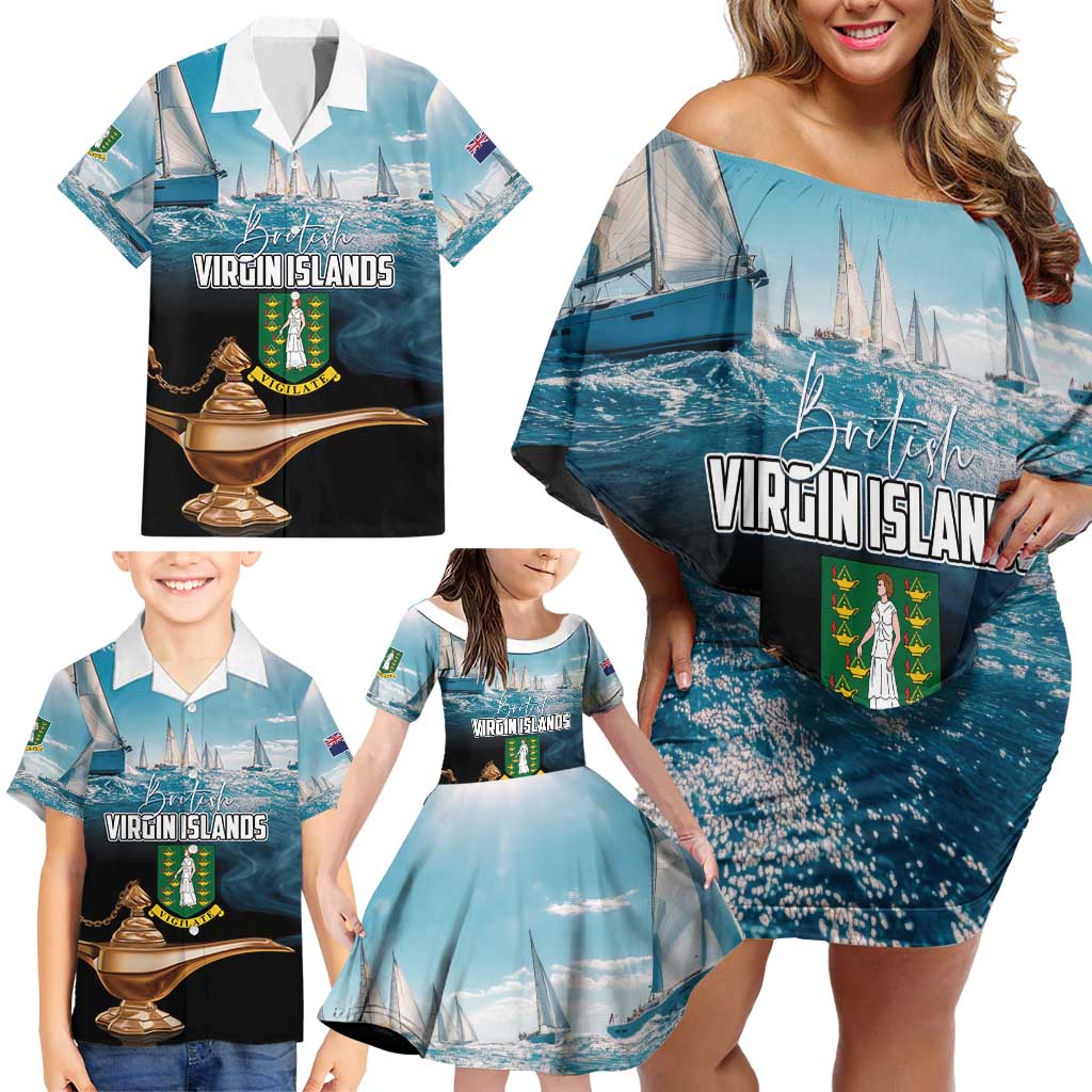 Personalised British Virgin Islands Family Matching Off Shoulder Short Dress and Hawaiian Shirt Vigilate Golden Lamps - Wonder Print Shop