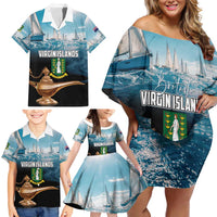 Personalised British Virgin Islands Family Matching Off Shoulder Short Dress and Hawaiian Shirt Vigilate Golden Lamps - Wonder Print Shop
