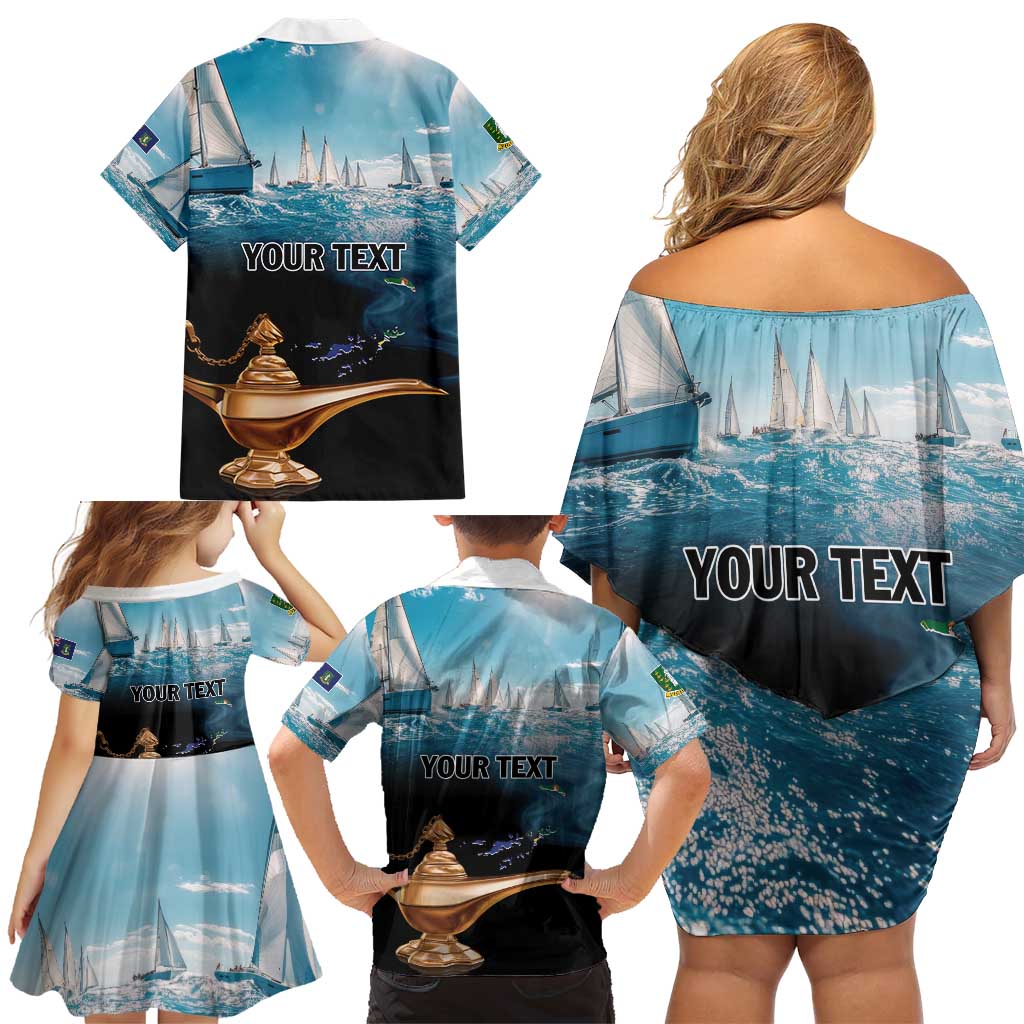 Personalised British Virgin Islands Family Matching Off Shoulder Short Dress and Hawaiian Shirt Vigilate Golden Lamps - Wonder Print Shop