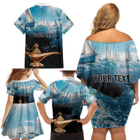 Personalised British Virgin Islands Family Matching Off Shoulder Short Dress and Hawaiian Shirt Vigilate Golden Lamps - Wonder Print Shop