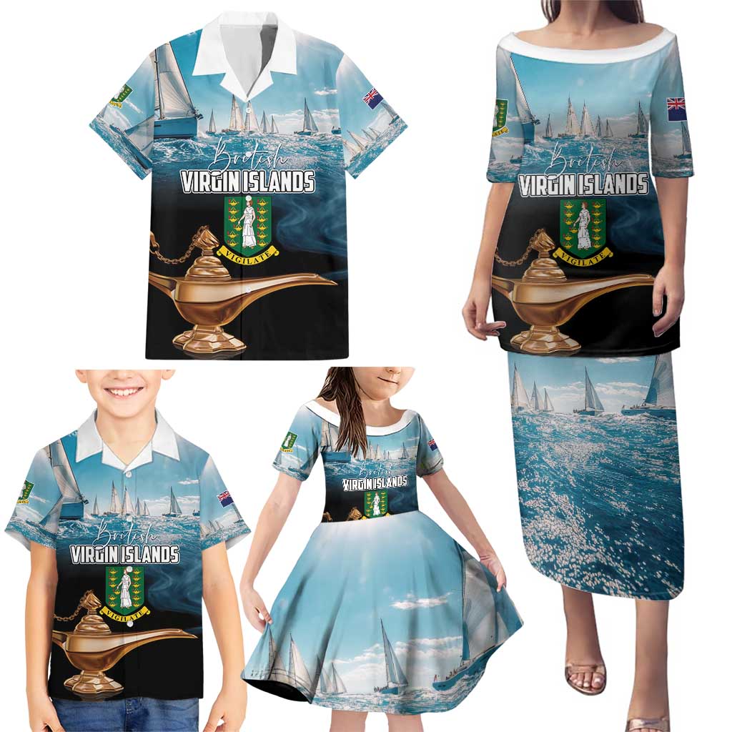 Personalised British Virgin Islands Family Matching Puletasi and Hawaiian Shirt Vigilate Golden Lamps