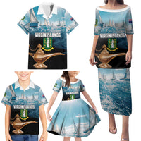 Personalised British Virgin Islands Family Matching Puletasi and Hawaiian Shirt Vigilate Golden Lamps