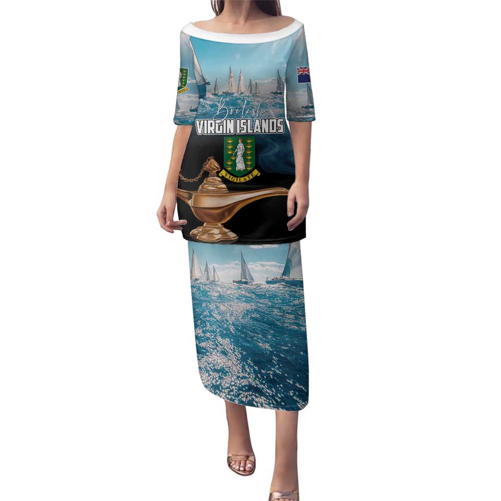 Personalised British Virgin Islands Family Matching Puletasi and Hawaiian Shirt Vigilate Golden Lamps