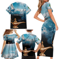 Personalised British Virgin Islands Family Matching Short Sleeve Bodycon Dress and Hawaiian Shirt Vigilate Golden Lamps - Wonder Print Shop