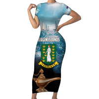 Personalised British Virgin Islands Family Matching Short Sleeve Bodycon Dress and Hawaiian Shirt Vigilate Golden Lamps - Wonder Print Shop