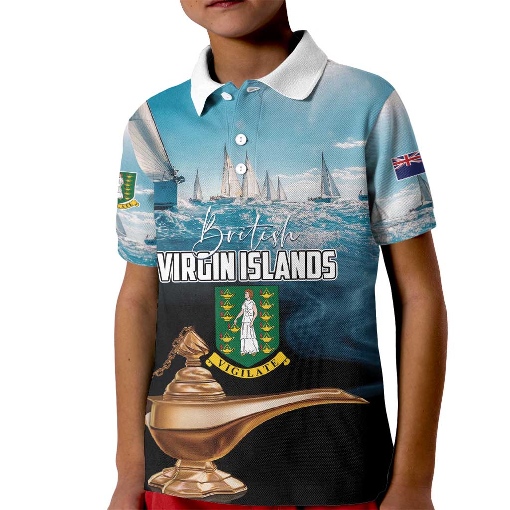 Personalised British Virgin Islands Kid Polo Shirt Vigilate Golden Lamps - Wonder Print Shop