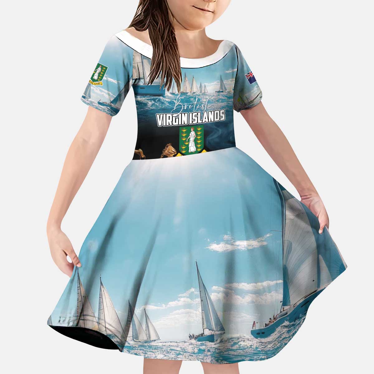 Personalised British Virgin Islands Kid Short Sleeve Dress Vigilate Golden Lamps - Wonder Print Shop