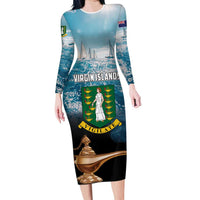 Personalised British Virgin Islands Long Sleeve Bodycon Dress Vigilate Golden Lamps - Wonder Print Shop