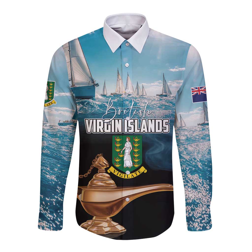 Personalised British Virgin Islands Long Sleeve Button Shirt Vigilate Golden Lamps