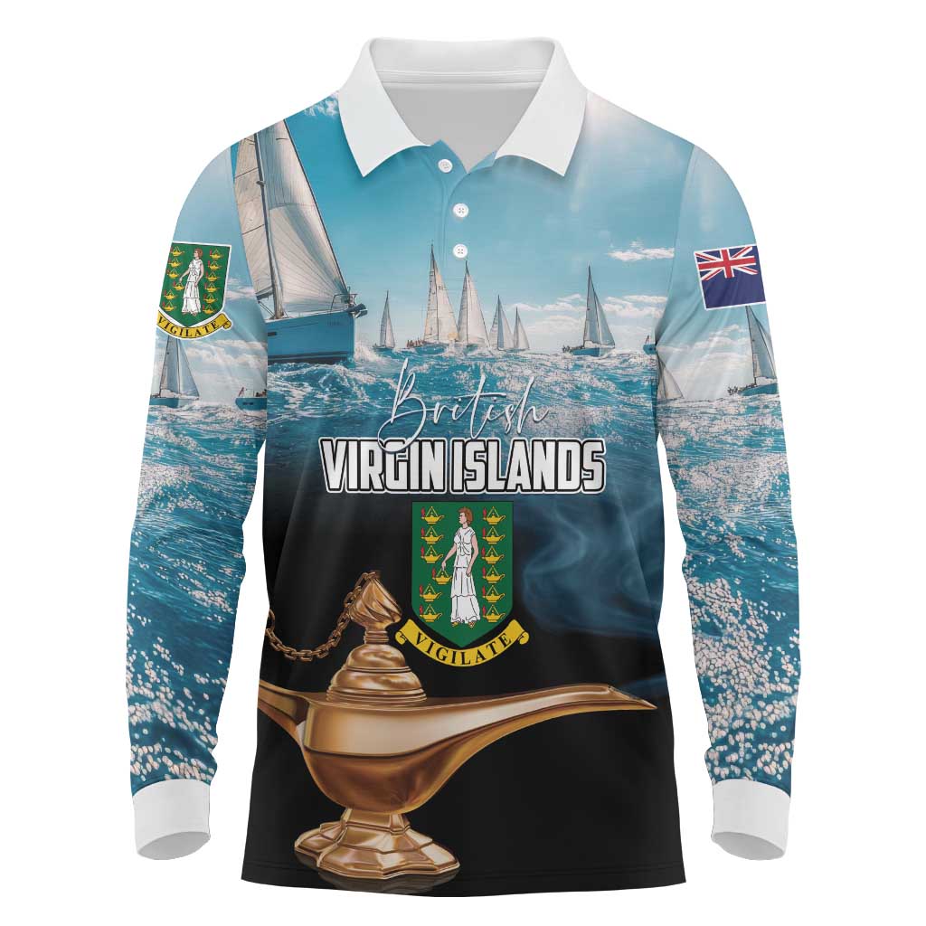 Personalised British Virgin Islands Long Sleeve Polo Shirt Vigilate Golden Lamps - Wonder Print Shop