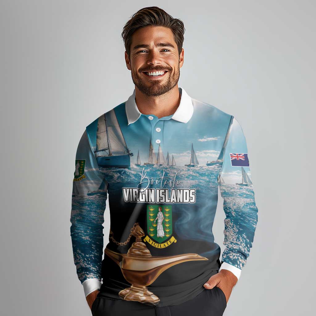 Personalised British Virgin Islands Long Sleeve Polo Shirt Vigilate Golden Lamps - Wonder Print Shop