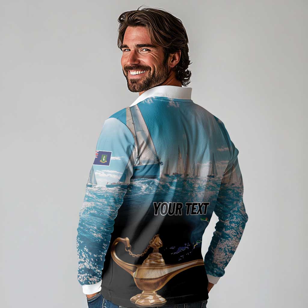 Personalised British Virgin Islands Long Sleeve Polo Shirt Vigilate Golden Lamps - Wonder Print Shop