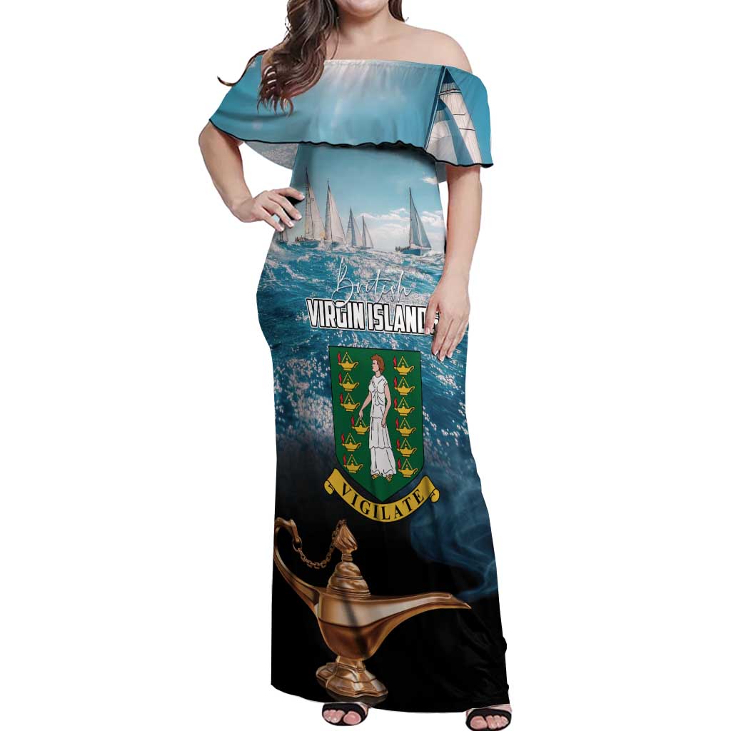 Personalised British Virgin Islands Off Shoulder Maxi Dress Vigilate Golden Lamps - Wonder Print Shop