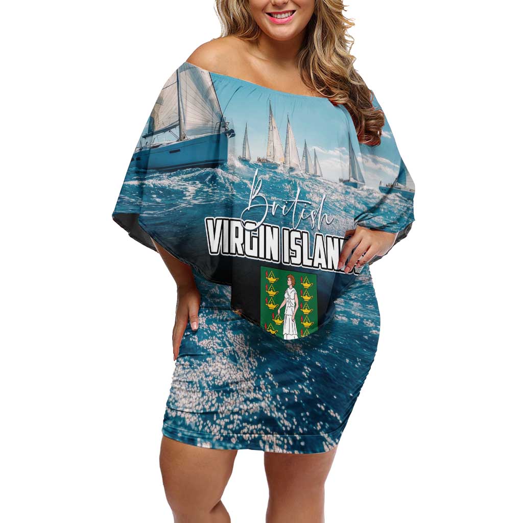 Personalised British Virgin Islands Off Shoulder Short Dress Vigilate Golden Lamps - Wonder Print Shop