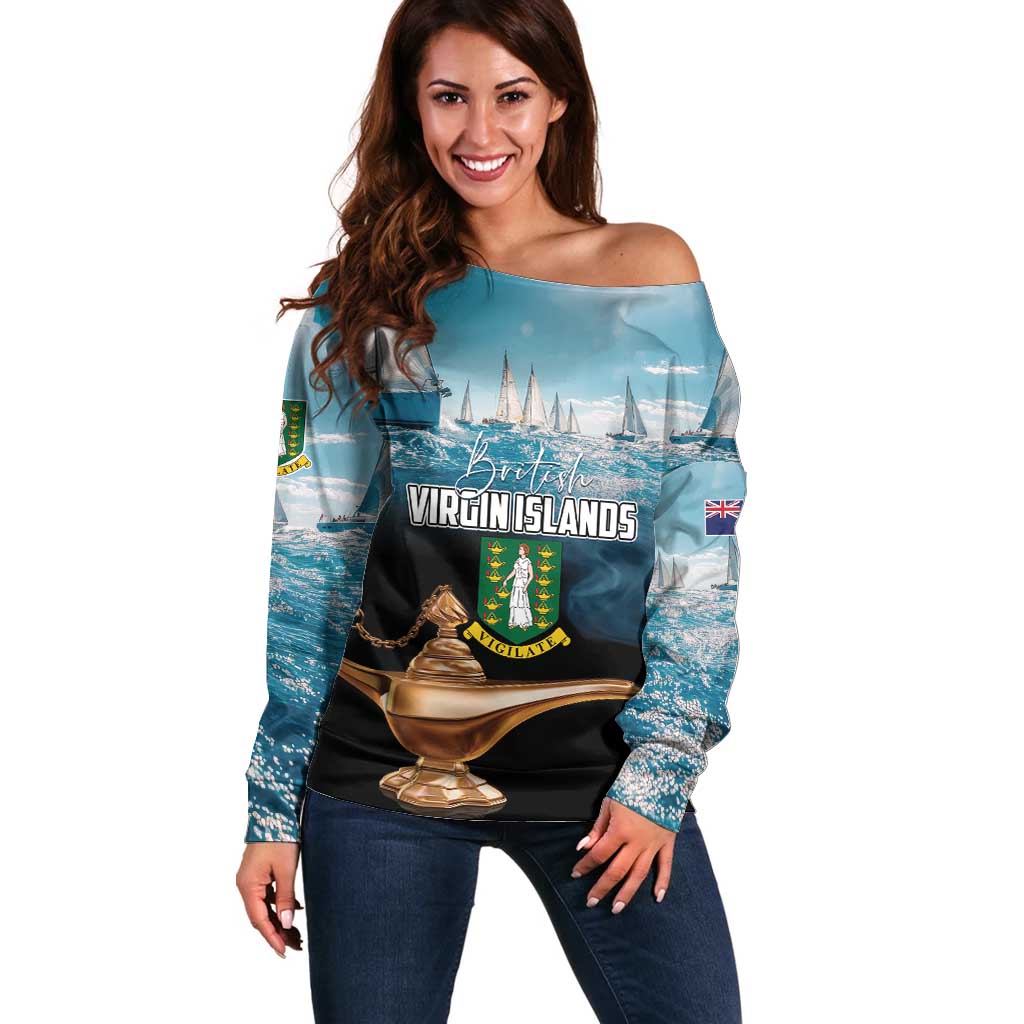Personalised British Virgin Islands Off Shoulder Sweater Vigilate Golden Lamps - Wonder Print Shop