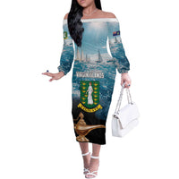 Personalised British Virgin Islands Off The Shoulder Long Sleeve Dress Vigilate Golden Lamps - Wonder Print Shop
