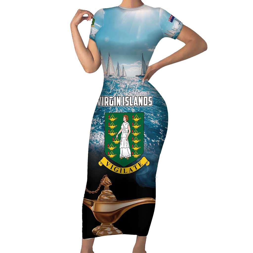 Personalised British Virgin Islands Short Sleeve Bodycon Dress Vigilate Golden Lamps - Wonder Print Shop