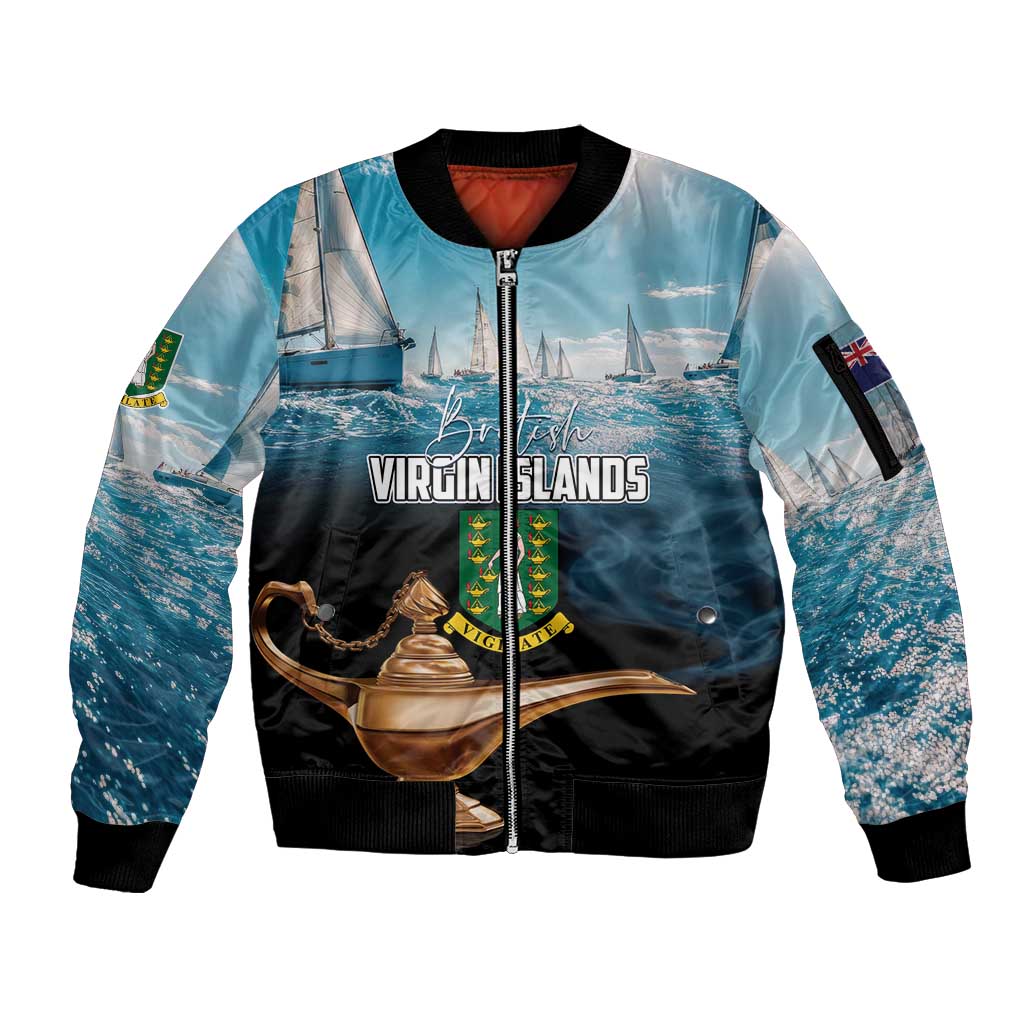 Personalised British Virgin Islands Sleeve Zip Bomber Jacket Vigilate Golden Lamps - Wonder Print Shop