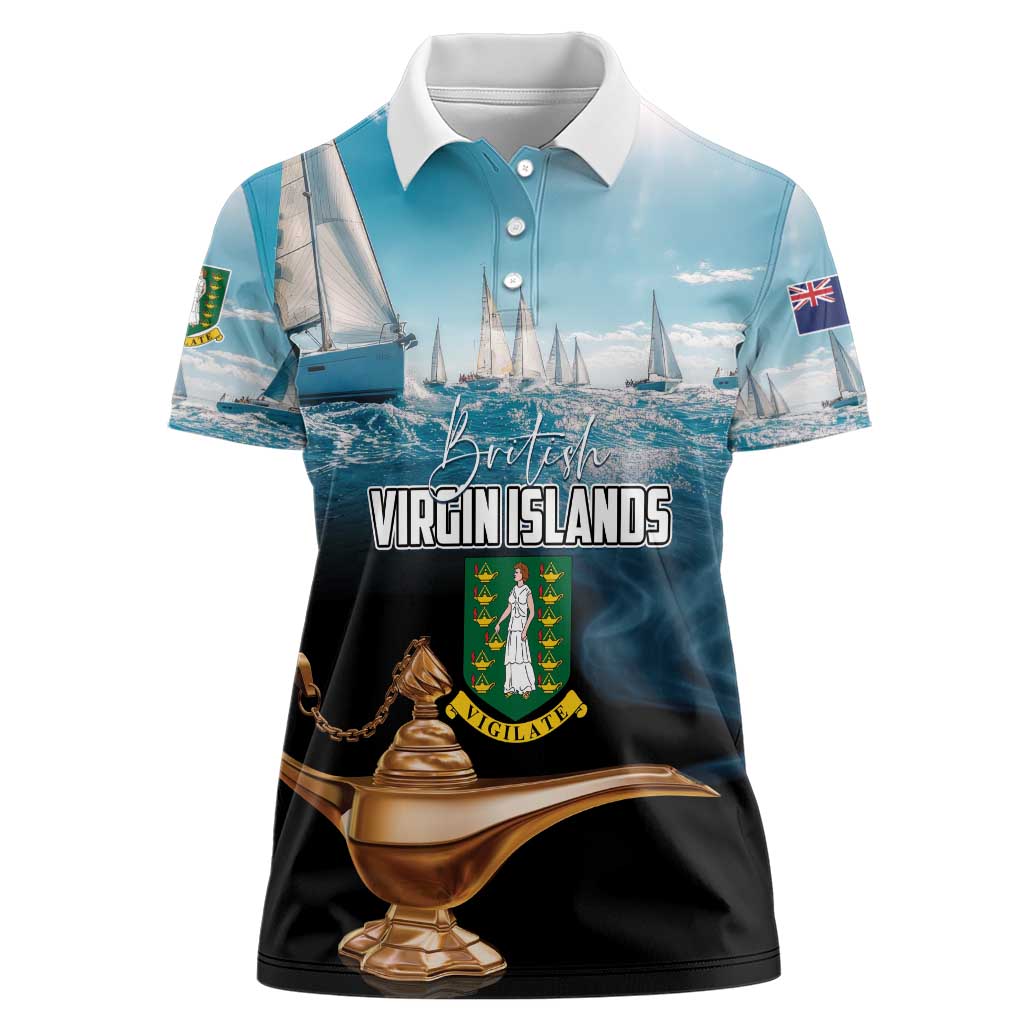 Personalised British Virgin Islands Women Polo Shirt Vigilate Golden Lamps - Wonder Print Shop