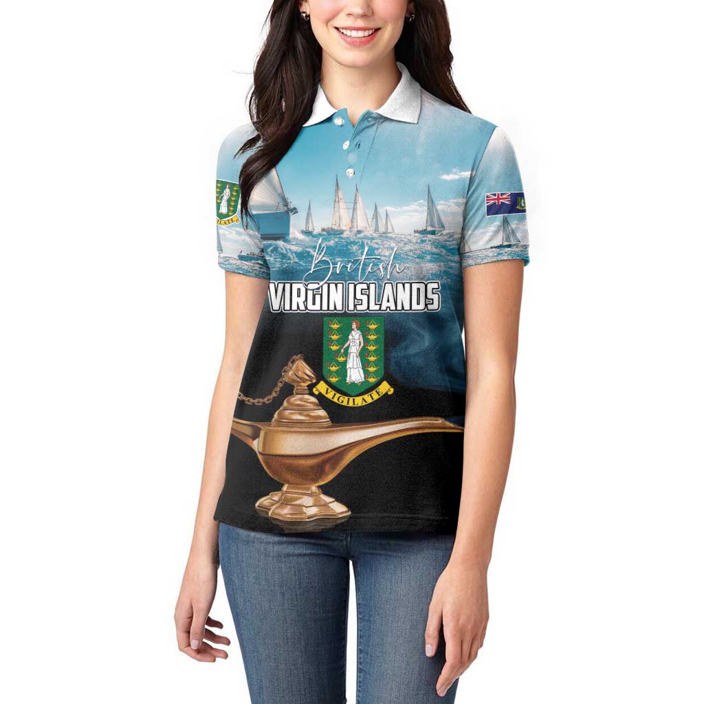 Personalised British Virgin Islands Women Polo Shirt Vigilate Golden Lamps - Wonder Print Shop