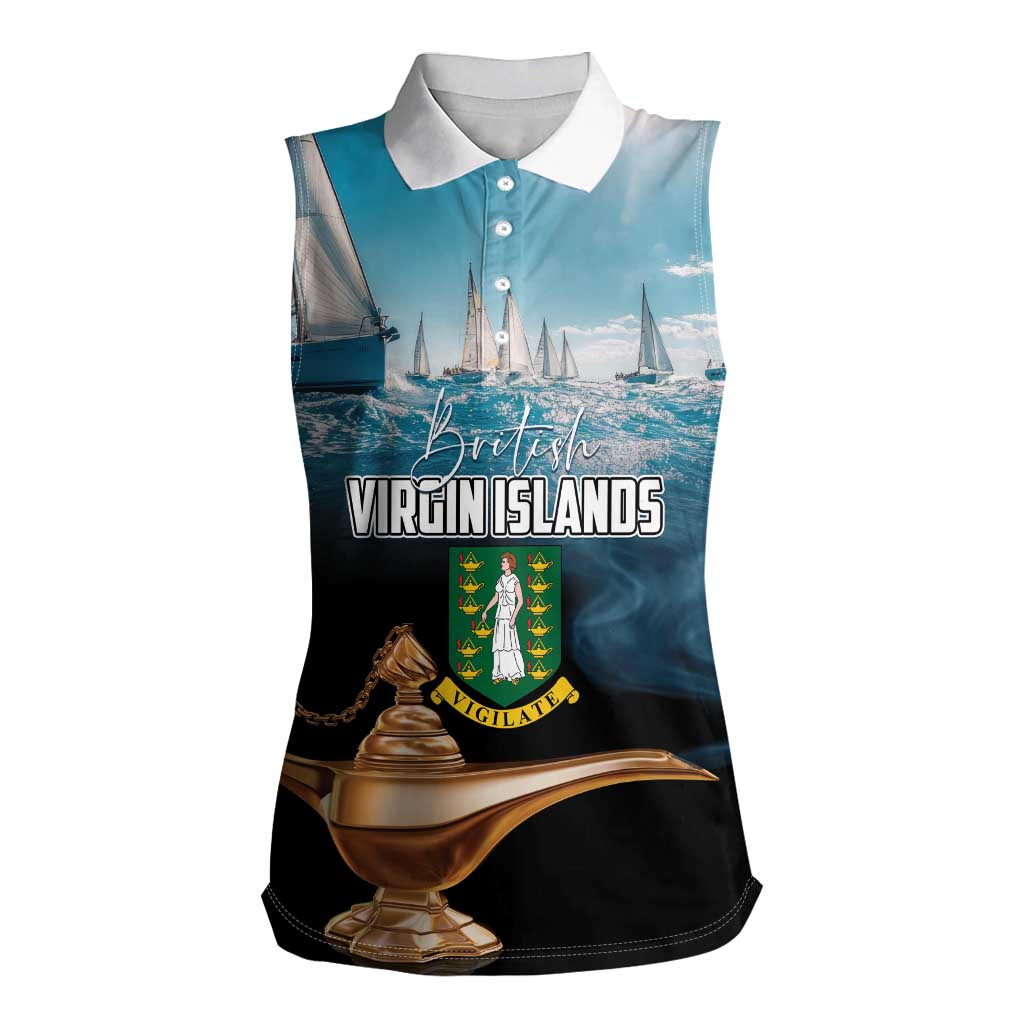 Personalised British Virgin Islands Women Sleeveless Polo Shirt Vigilate Golden Lamps - Wonder Print Shop