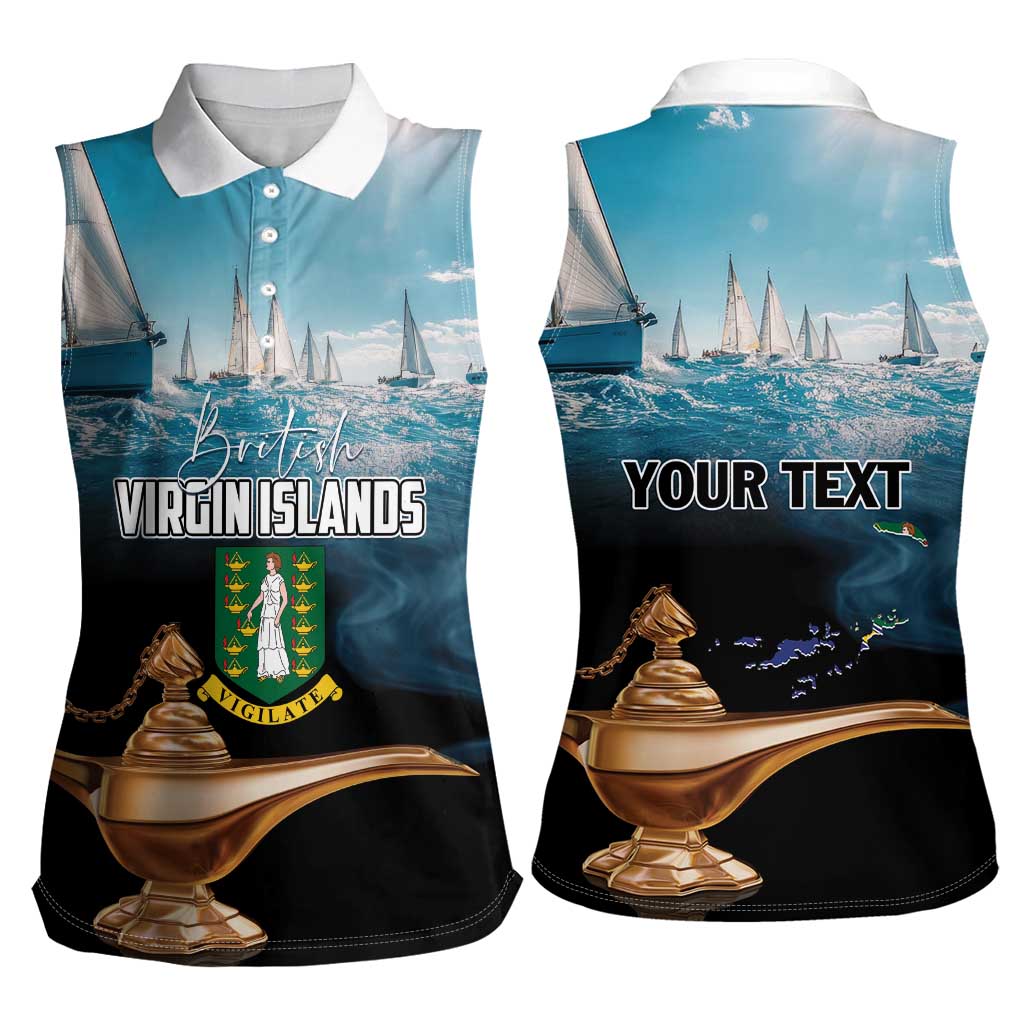 Personalised British Virgin Islands Women Sleeveless Polo Shirt Vigilate Golden Lamps - Wonder Print Shop