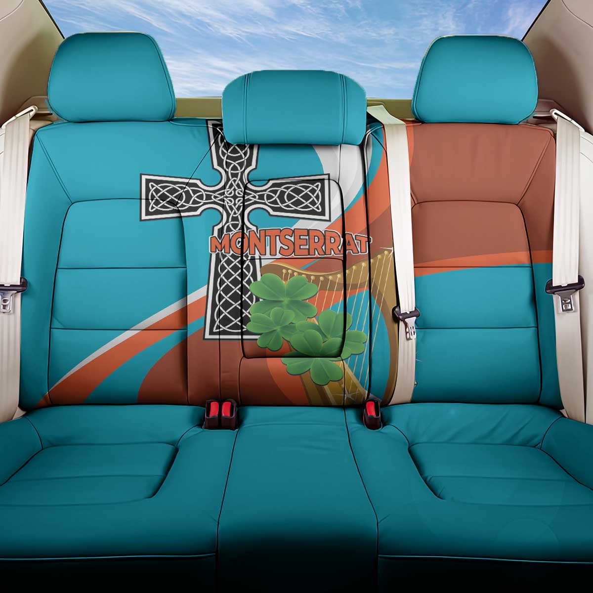 Montserrat Back Car Seat Cover Gold Harp And Black Cross