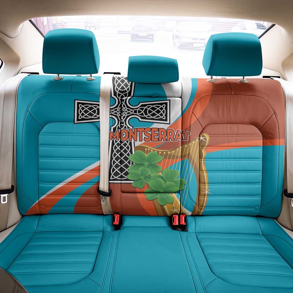 Montserrat Back Car Seat Cover Gold Harp And Black Cross