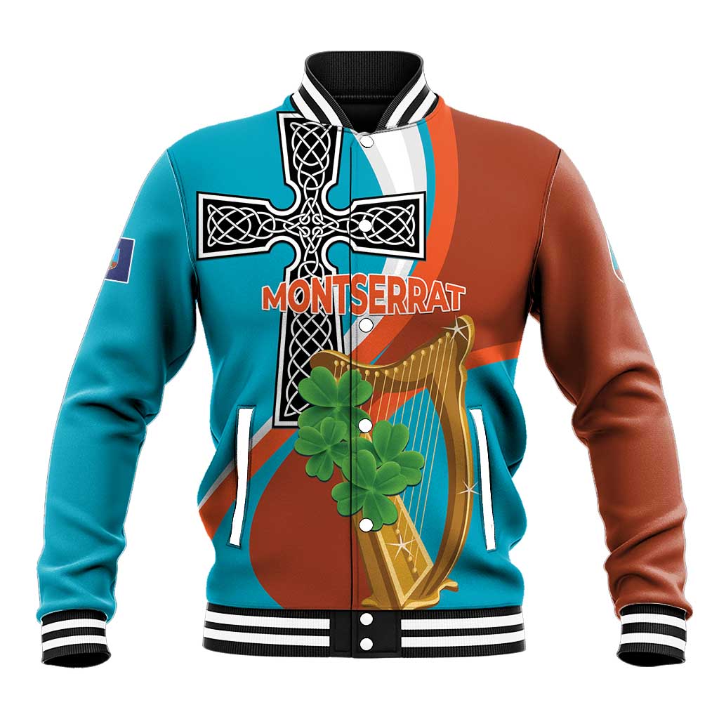 Personalised Montserrat Baseball Jacket Gold Harp And Black Cross