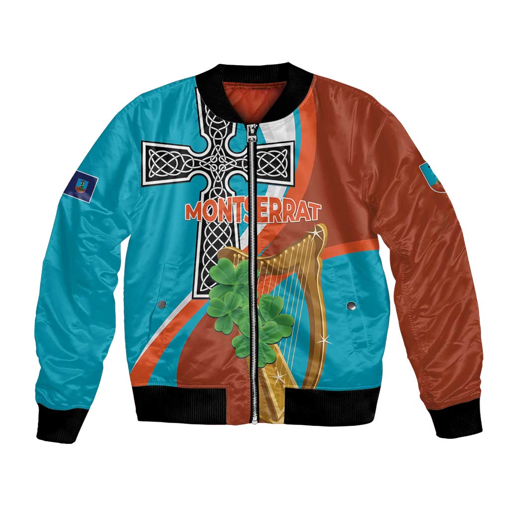 Personalised Montserrat Bomber Jacket Gold Harp And Black Cross