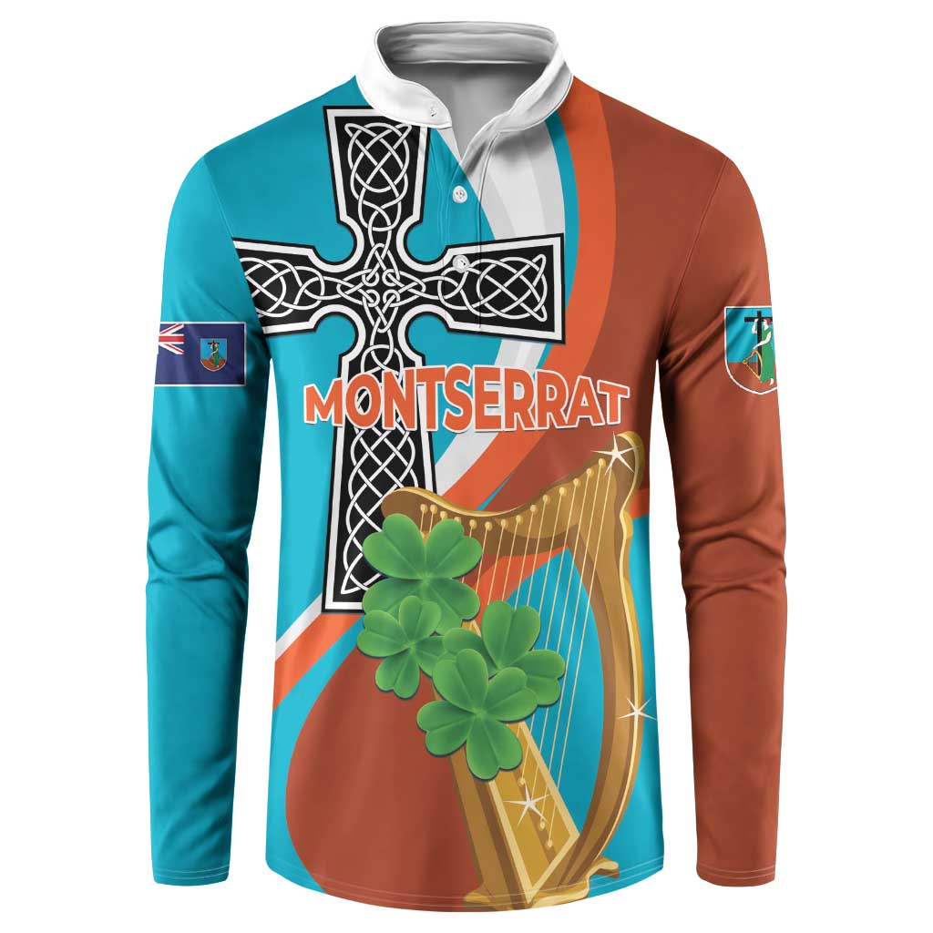 Personalised Montserrat Button Sweatshirt Gold Harp And Black Cross