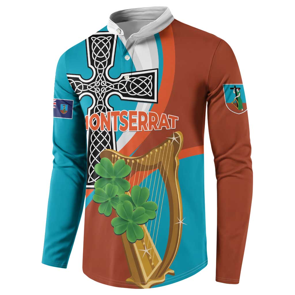 Personalised Montserrat Button Sweatshirt Gold Harp And Black Cross