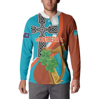 Personalised Montserrat Button Sweatshirt Gold Harp And Black Cross