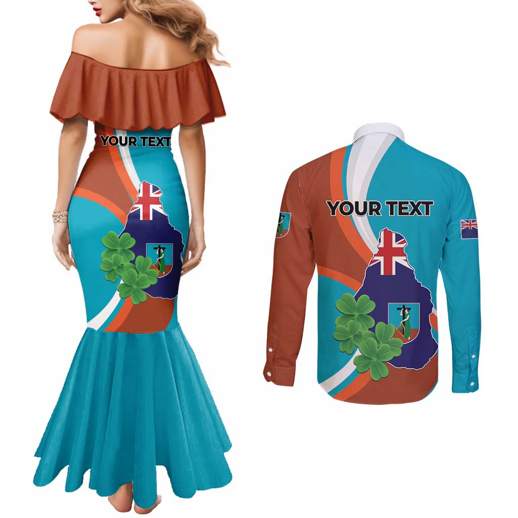 Personalised Montserrat Couples Matching Mermaid Dress and Long Sleeve Button Shirt Gold Harp And Black Cross