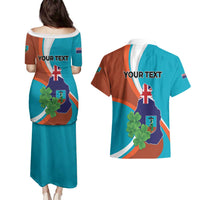 Personalised Montserrat Couples Matching Puletasi and Hawaiian Shirt Gold Harp And Black Cross