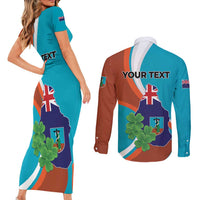 Personalised Montserrat Couples Matching Short Sleeve Bodycon Dress and Long Sleeve Button Shirt Gold Harp And Black Cross