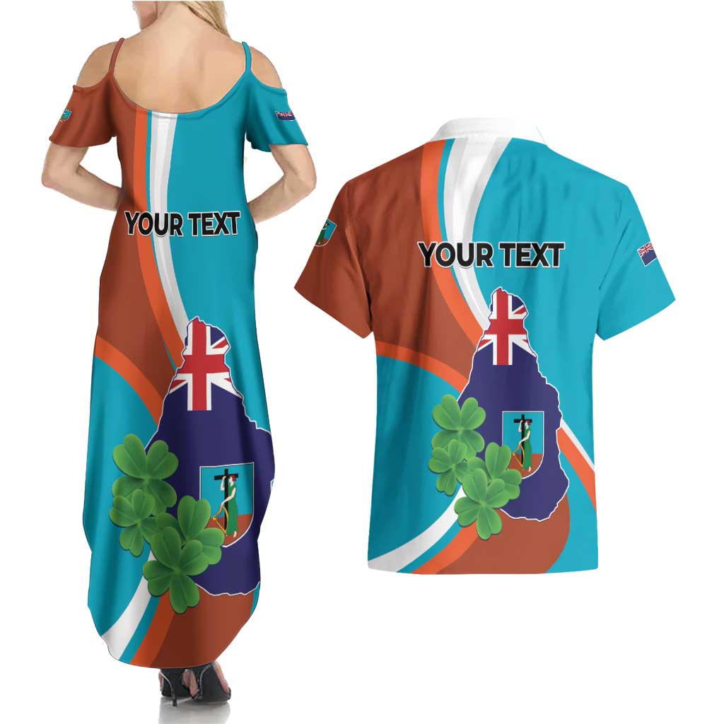 Personalised Montserrat Couples Matching Summer Maxi Dress and Hawaiian Shirt Gold Harp And Black Cross