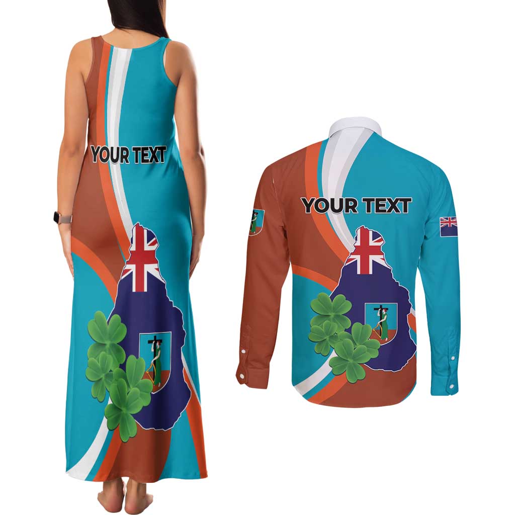 Personalised Montserrat Couples Matching Tank Maxi Dress and Long Sleeve Button Shirt Gold Harp And Black Cross