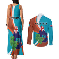 Personalised Montserrat Couples Matching Tank Maxi Dress and Long Sleeve Button Shirt Gold Harp And Black Cross