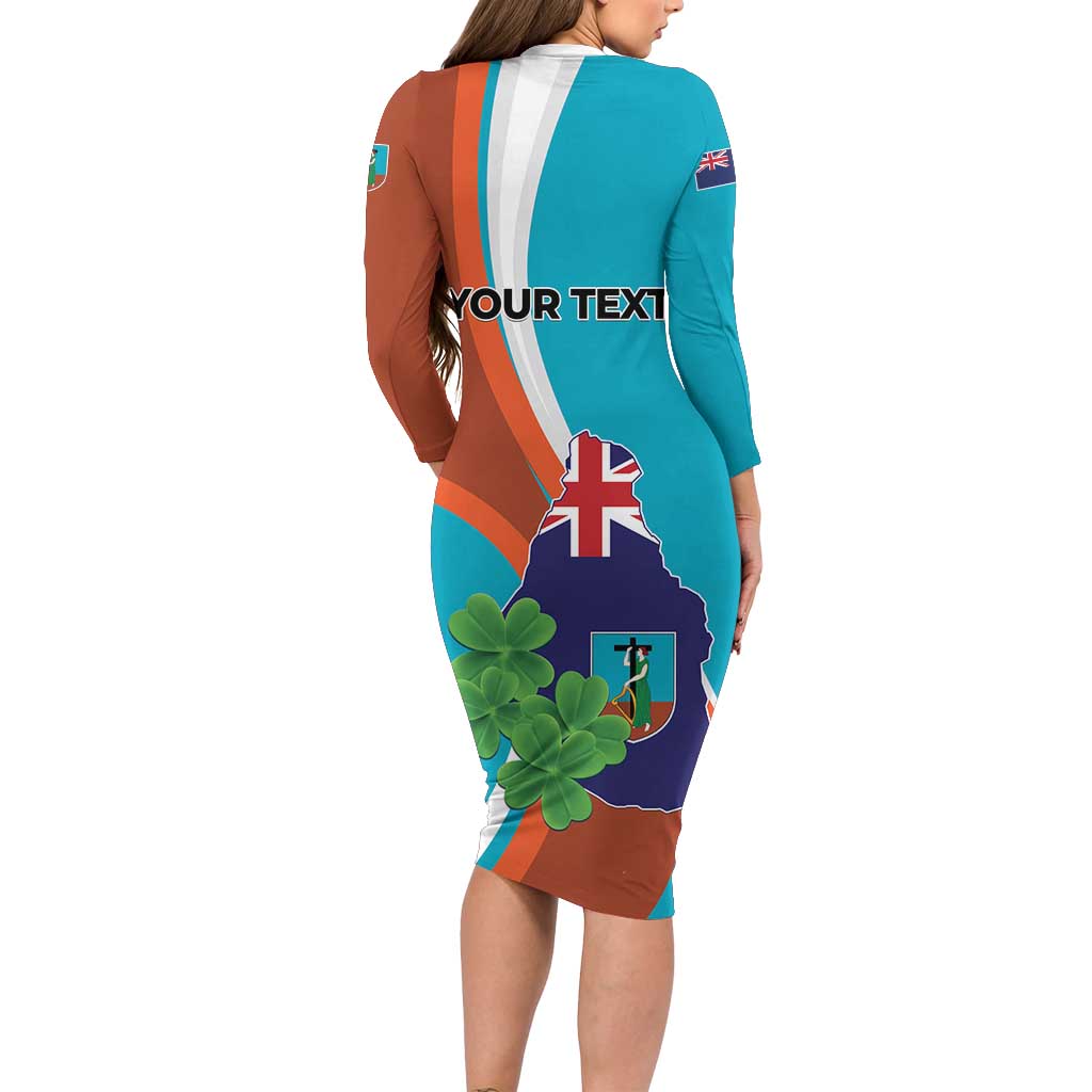 Personalised Montserrat Family Matching Long Sleeve Bodycon Dress and Hawaiian Shirt Gold Harp And Black Cross - Wonder Print Shop