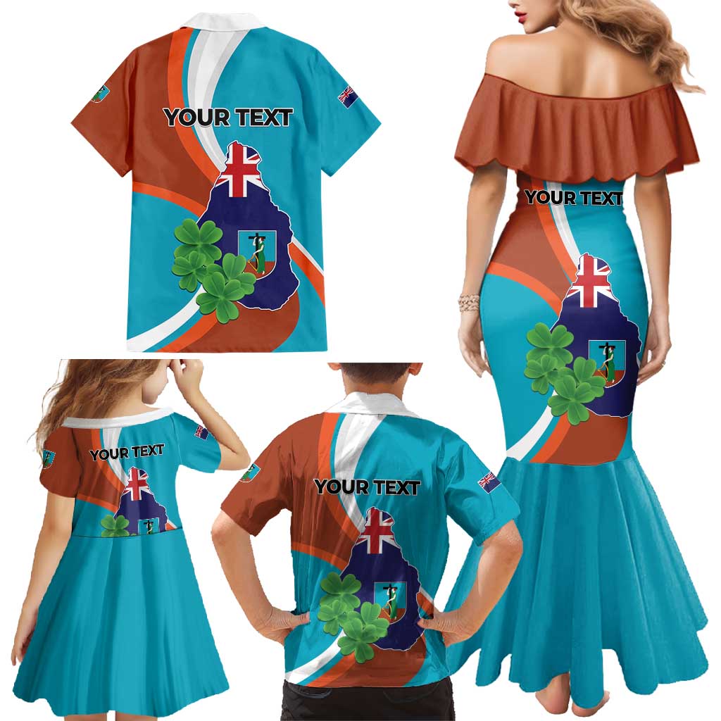 Personalised Montserrat Family Matching Mermaid Dress and Hawaiian Shirt Gold Harp And Black Cross - Wonder Print Shop